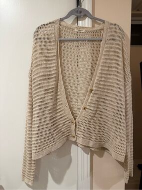 Max Studio Cream Open-Weave Button Front Cardigan